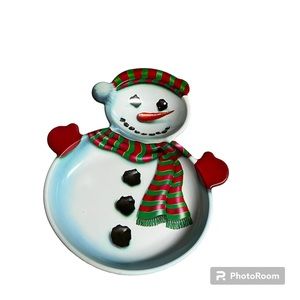 ☃️Large, snowman shaped & themed serving tray, preowned.